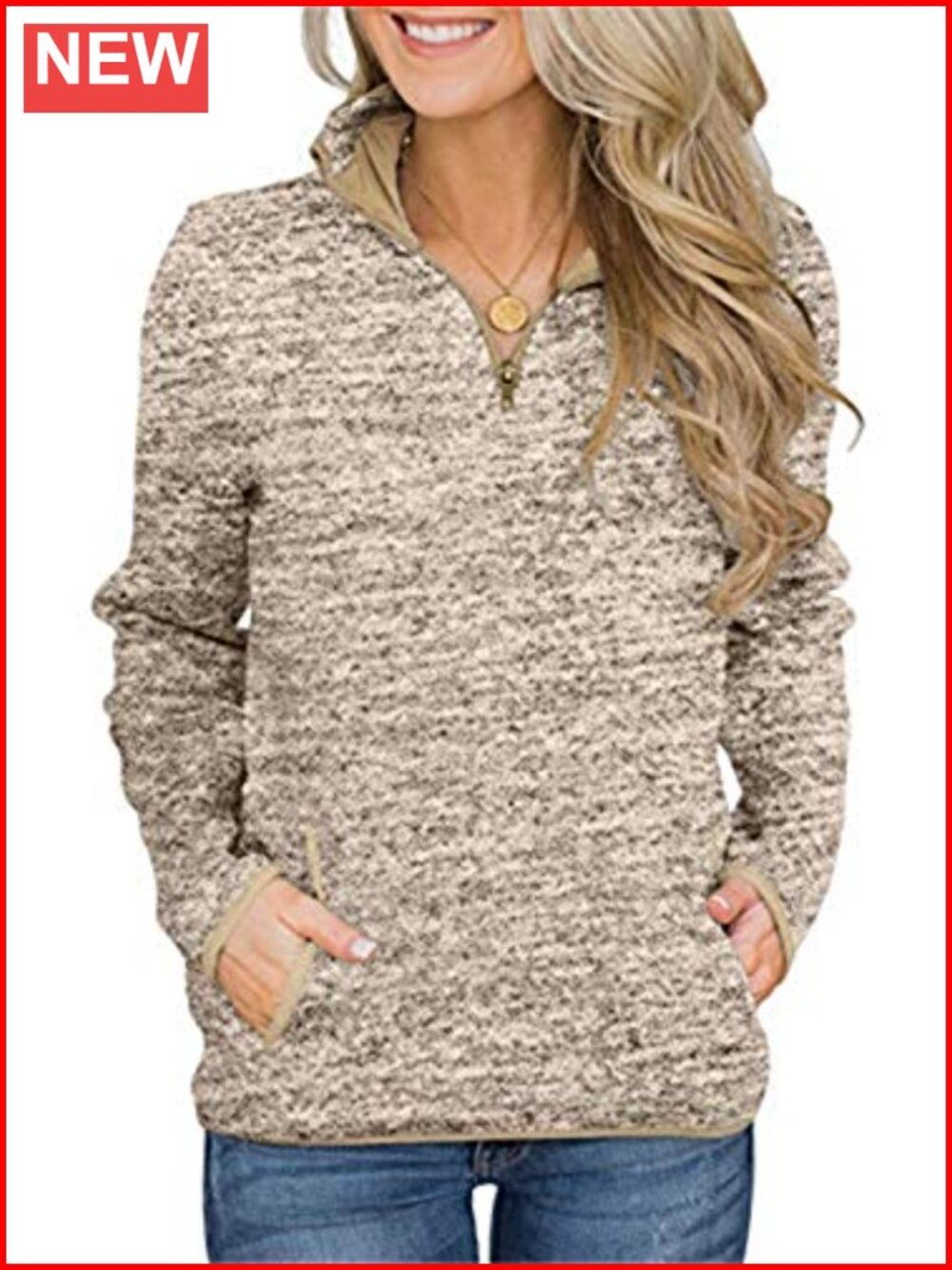 Women's Quarter Zip Fleece Pullover Sweatshirt with Pockets